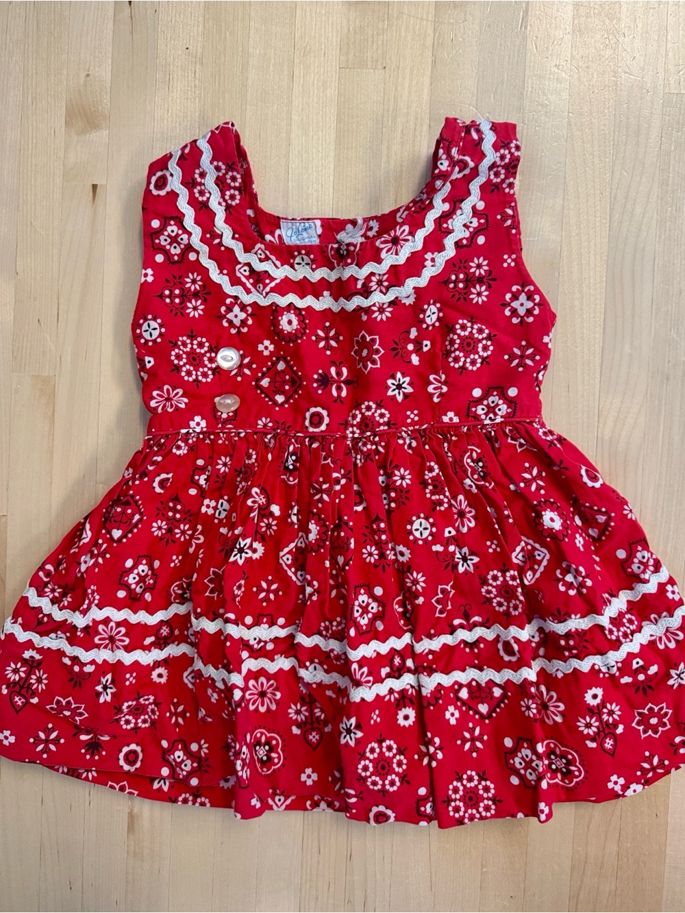 A Jolene Original Vintage Red and White Bandana Print Dress 18-24 months